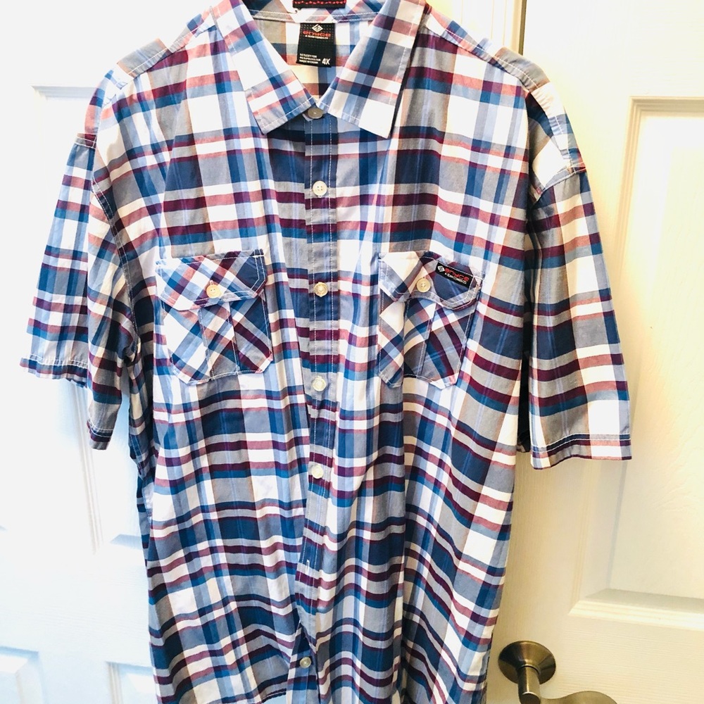 Blue, Red, and White Short sleeve button down shirt